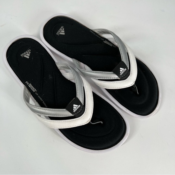 adidas | Shoes | Adidas Black White Silver Fit Foam Flip Flops Thongs Size  8 | Poshmark